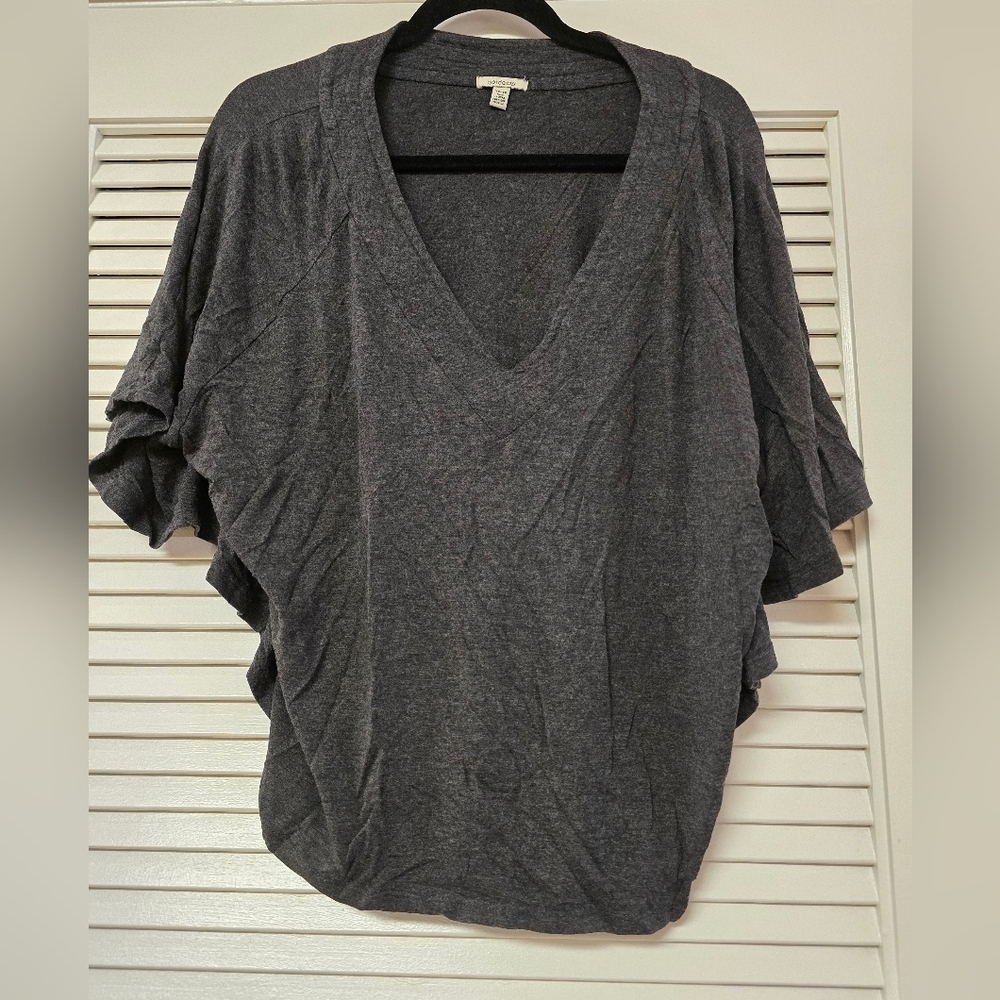 Bordeaux - Grey V-Neck Loose-Fit Bat-Wing Top